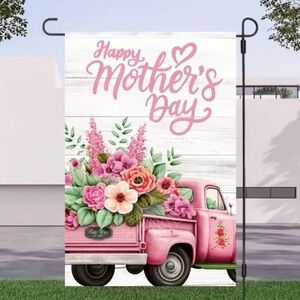 Mother's Day Garden Flag with Pink Truck and Flowers New